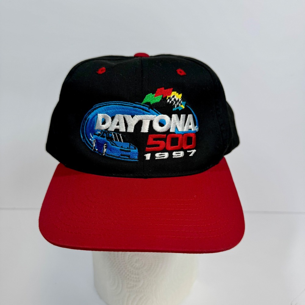 Vintage 1997 Checkered Flag Daytona 500 Hat Racing‎ Cap Adjustable Black Red
